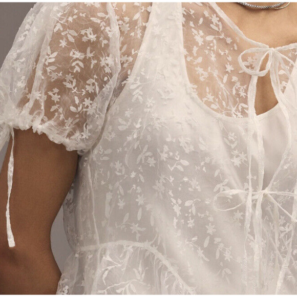 Anthropologie Sheer Short-Sleeve Organza Maxi Dress - New Medium - Picture 7 of 9